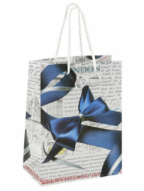 Пакет подарочный (1 штука) 18×10×23 см, ЗОЛОТАЯ СКАЗКА «Синий бант», ламинированный