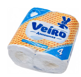 Бумага туал.Veiro 4рул. 2х-сл.Домашняя белая 15м.120 отрывов (1С24) *12