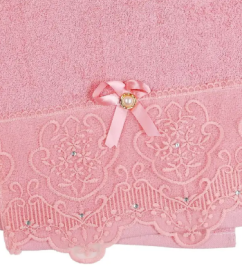 Полотенце махровое с кружевом (однотонное) 30х65 см