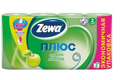 Туалетная бумага Zewa "Плюс, 2-х слойная, Зеленое яблоко", 8 шт. фото 1