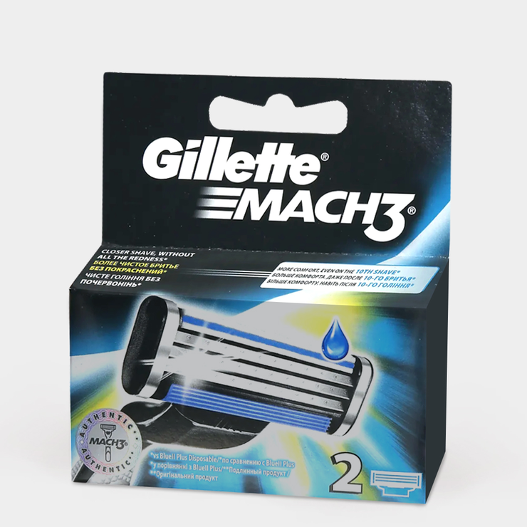 Кассеты сменные для бритья Gillette Mach3 3 лезвия, мужские, 2 шт картон/упак фото 1