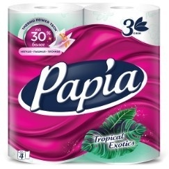 Бумага туалетная Papia  4 рул.3-х.сл Тропическая экзотика белая с рисунком фото 1