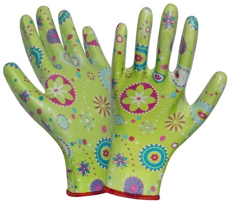 Перчатки садовые нейлон/нитрил 7107GR  р-р 8 зеленые фото 1