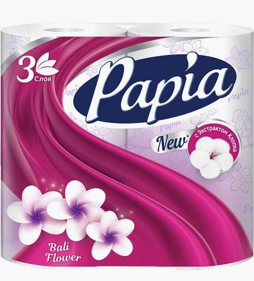 Бумага туалетная Papia  4 рул.3-х.сл Балийский Цветок.*14 фото 1