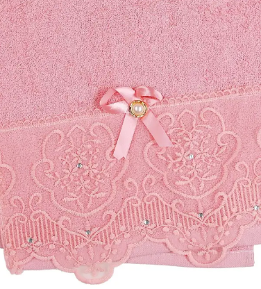 Полотенце махровое с кружевом (однотонное) 30х65 см фото 1