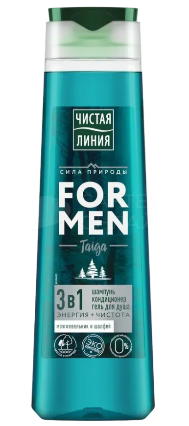 Шампунь ЧИСТАЯ ЛИНИЯ MEN 3в1 Можжевельник и шалфей 400мл фото 1