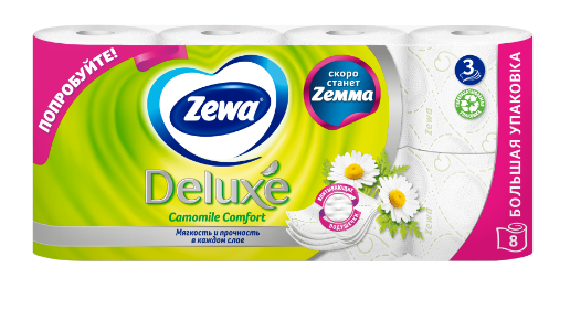 Бумага туалетная  ЗЕВА Делюкс 8рул.3-х.сл Ромашка *7 фото 1