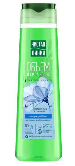 Шампунь Объем и сила ЧИСТАЯ ЛИНИЯ Лен  400мл фото 1