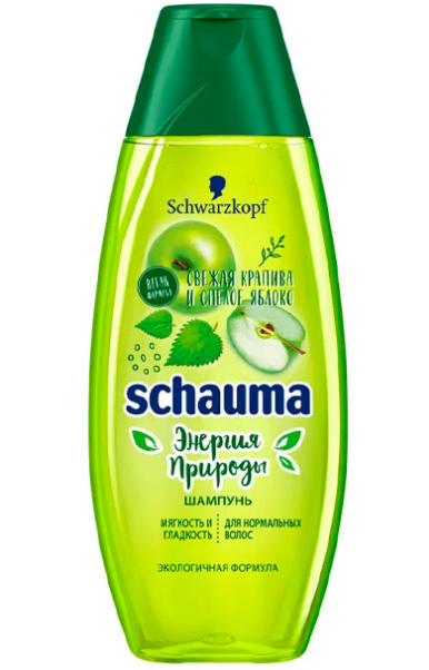 Шампунь SCHAUMA Энергия природы 400 мл "Свежая Крапива & Спелое яблоко" для нормальных волос /10 фото 1