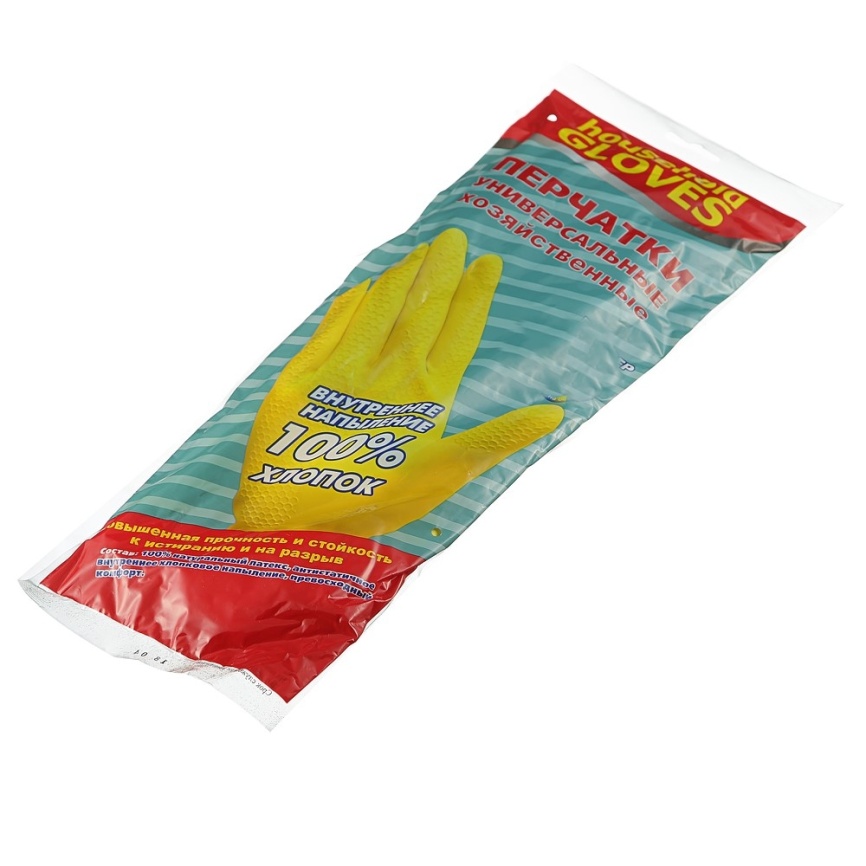 Перчатки хозяйственные латексные в инд. упаковке, Желтые, пара размер L фото 2