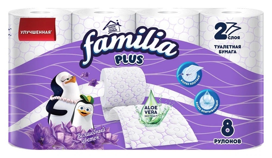 Бумага туалетная Familia Plus  8 рул.2-х.сл. Волшебный цветок фото 1